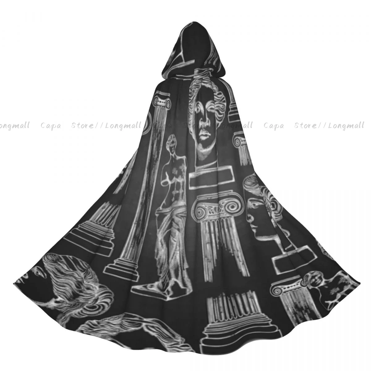 

Adult Vampire Cape Hooded Robe Classical Ancient Column And Venus Milos Statues Pattern Halloween Cloak Full Length Cosplay