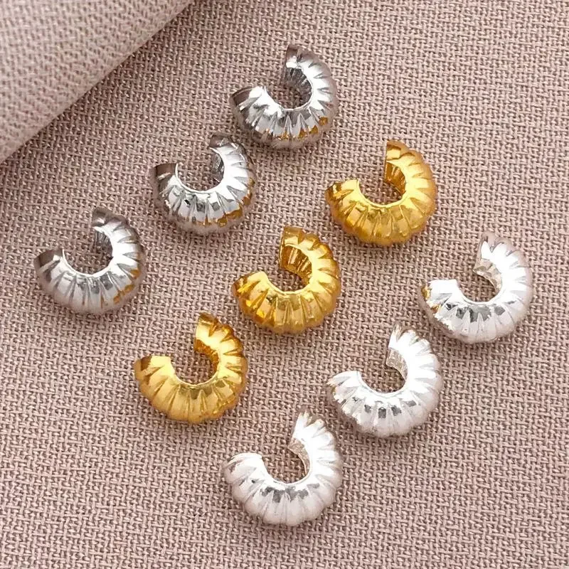 10pcs 4mm 18K Copper Plated Genuine Golden Thick Silvery Pattern Crescent End Buckle, DIY Jewelry Making Accessories