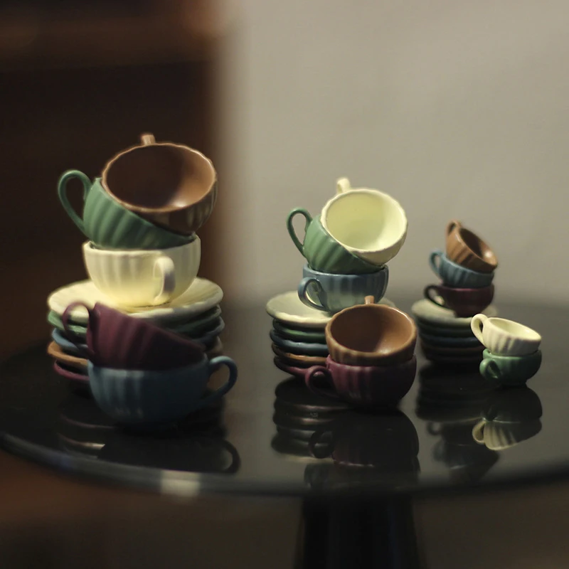 Tasse à café en métal Miniature 1/12 pour maison de poupée, avec soucoupe, cuillère, modèle, ensemble 3 tailles, vaisselle de cuisine pour accessoires de poupée, 3 pièces