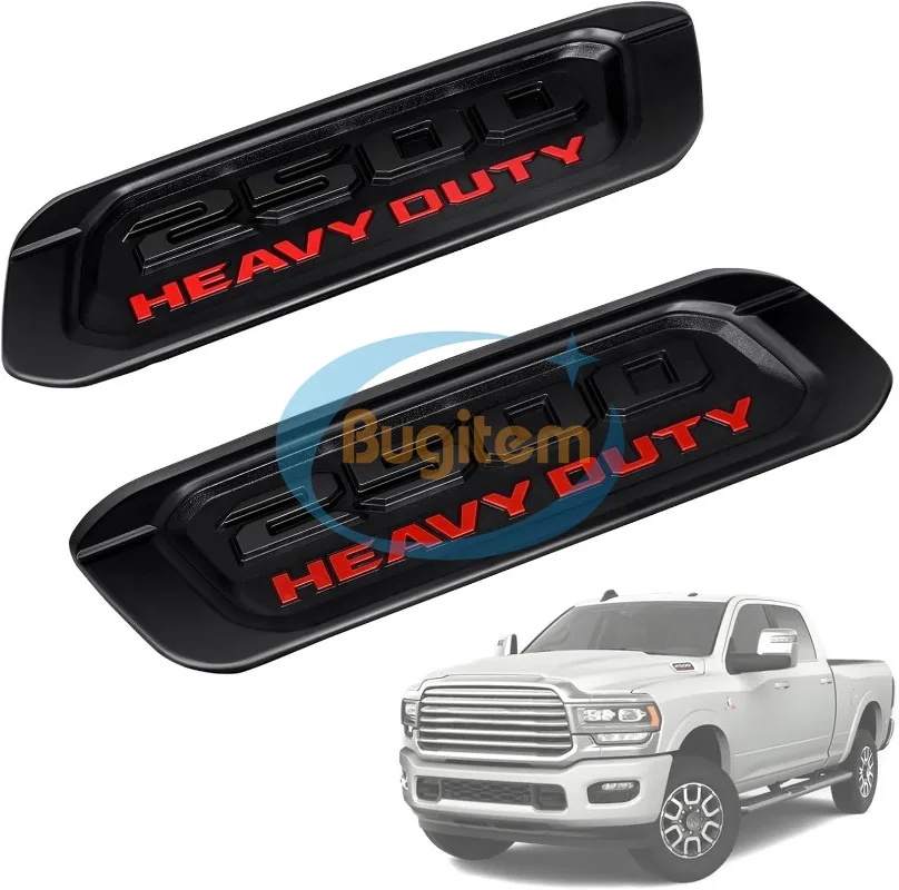 68362212AB 68362211AB Left Right Side Matte Black Red Fender Hood Emblem Nameplate For 19-24 Dodge Ram 2500 HEAVY DUTY