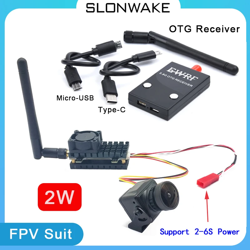 

New Long Range 5.8Ghz 48CH 2W FPV Wireless VTX Viedo Transmitter and EWRF UVC OTG Receiver + CMOS 1200TVL 2.5mm FPV Camera