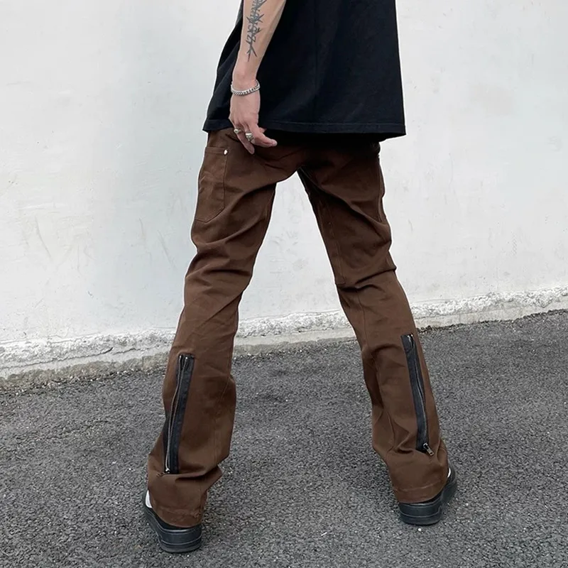 

2024 Pantalones Y2K Streetwear Kanye Brown Zipper Slim Jeans Cargo Pants For Men Clothes Luxury Designer New Rock Long Trousers