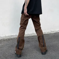 2024 Pantalones Y2K Streetwear Kanye Brown Zipper Slim Jeans Cargo Pants For Men Clothes Luxury Designer New Rock Long Trousers
