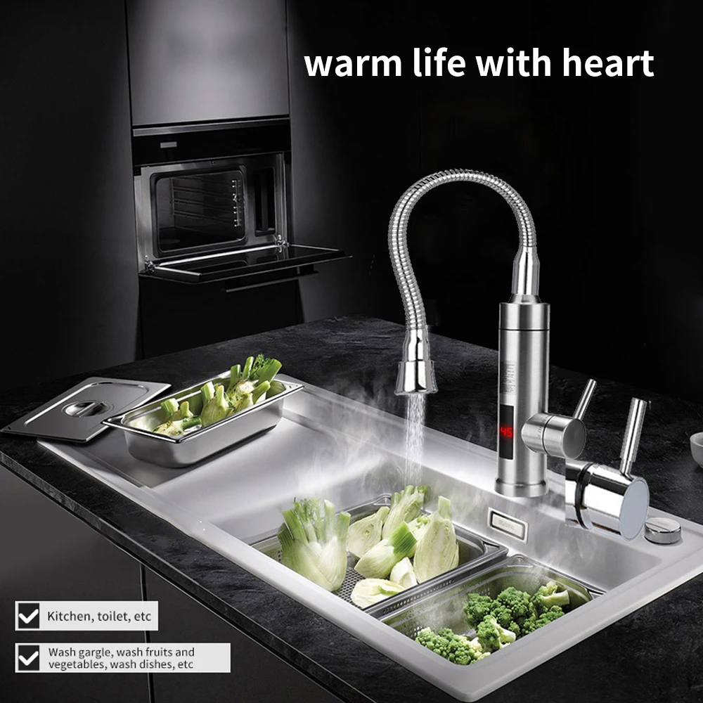 Electric Water Heater Temperature Display Universal Hose Tankless Kitchen Faucet Instant Cold Water Heating 3000W 110V 220V