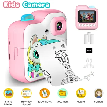 Children's Camera Mini Instant Printing Digital Camera 32G TF Card kless printing paper Kids Video Educational Toys Gift