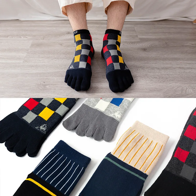 Men's Cotton Socks Five-finger Socks Casual Breathable Sweat-absorbent Men's Split-toe Cotton Socks Set