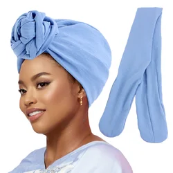 New Women Vintage Pre Tied Knotted Turban Elastic Ladies Head Wraps Muslim Headscarf Bonnet Elegant Chemo Cap Bandana Headband