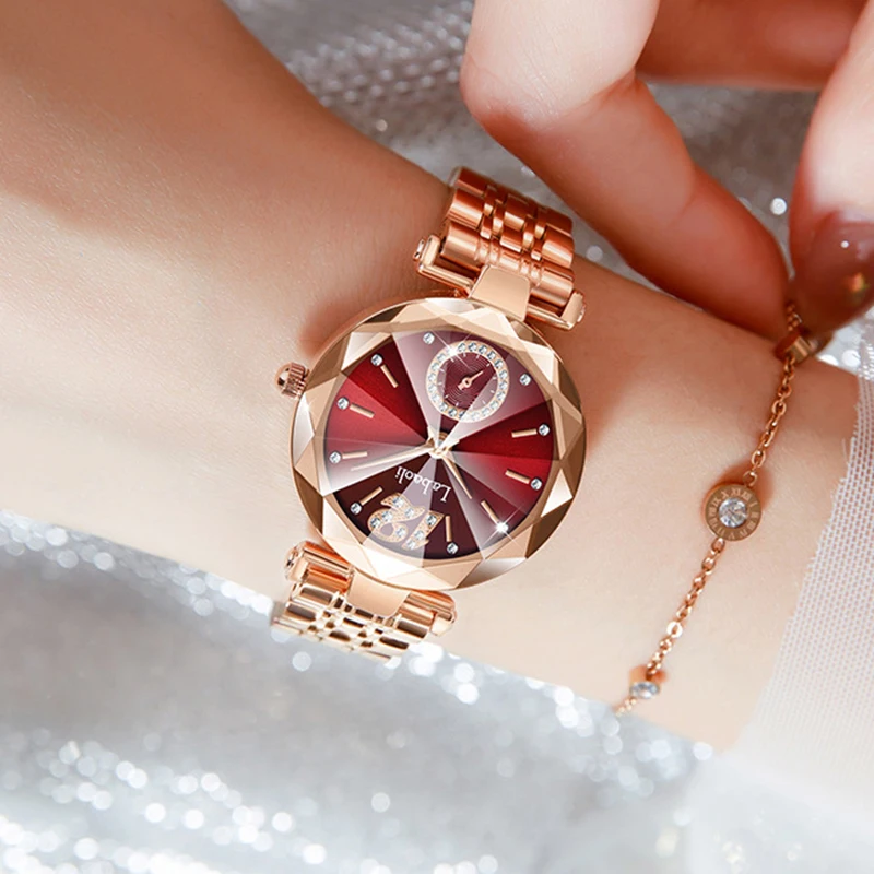 LAOBAOLI Women Wrist Watches 2023 Top Brand Luxury Rose Gold For Ladies Stainless Steel Watches Female Rhinestone Clock Gift