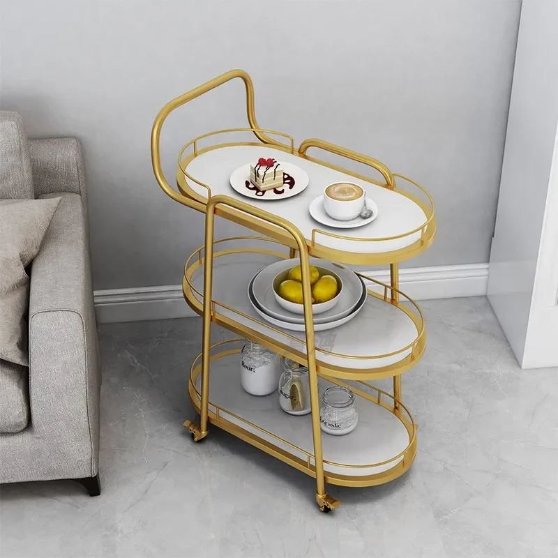 Nordic Iron Mobile Trolley Dining Car Golden Tea Weagon Sideboard Cabinet Home Drinks Trolley Beauty Salon Trolley