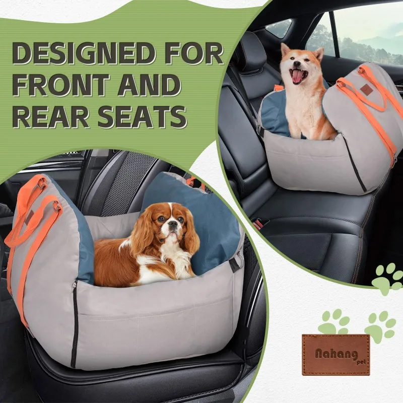 Waterproof Dog Booster Seat with Storage Pockets and Clip-On Safety Leash, Portable Dog Travel Carrier Bed up to 25lbs