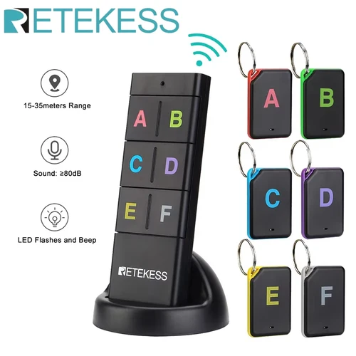 RETEKESS TH104 Buscador de llaves inalámbrico Localizador de llaves RF Rastreador de mascotas Cartera Rastreador Control remoto 1 Transmisor RF 6 Receptor