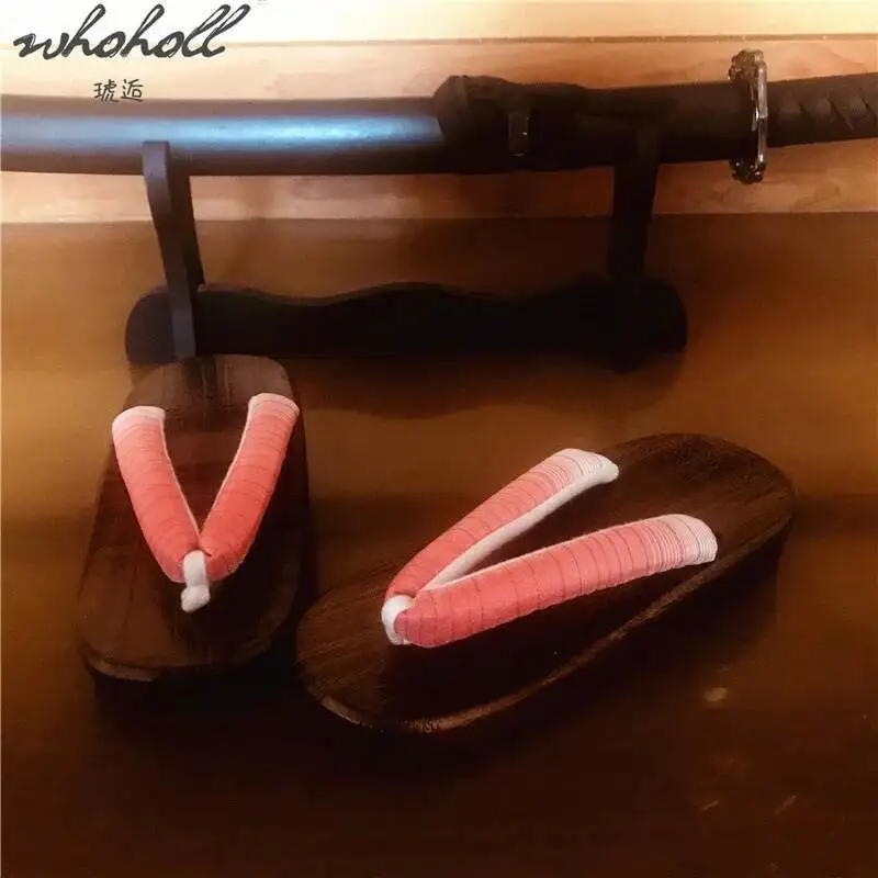 WHOHOLL bois Geta femmes pantoufles japonais Geta bois sabots pour Kimono tongs pour femmes enfants Geta Cosplay Costumes chaussures