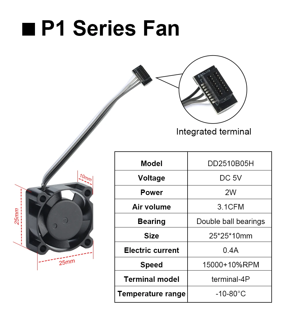 Trianglelab 2510 Mini-Lüfter 5V mit Kabel, Hot-End-Kühler für P1P P1S X1 X1C TZ Conch Hotend 3D-Drucker-Heizung – Detail 4