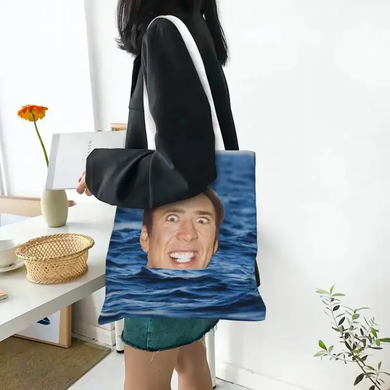 Sac à provisions en toile personnalisé pour femme, fourre-tout, durable, épicerie, meme drôle, Nicolas Jos en mer