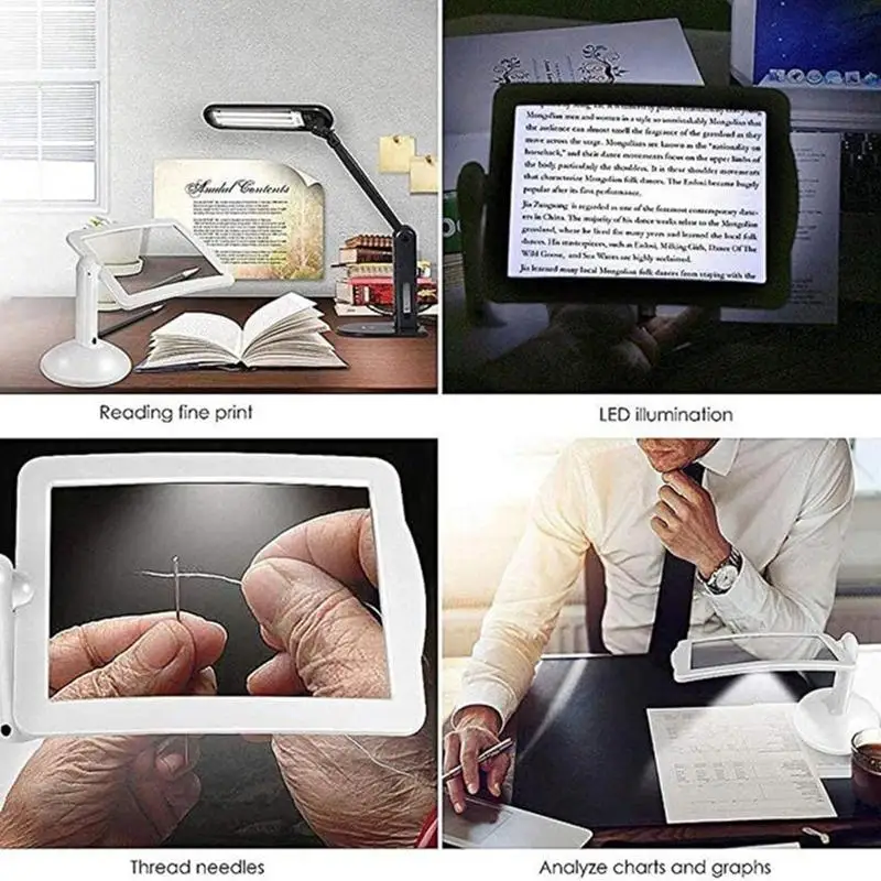 Imagem -04 - Grande Livro Magnifier com Suporte Giratório Portátil Led Screen Viewing Magnifier para Leitura Mãos-livres Mãos-livres