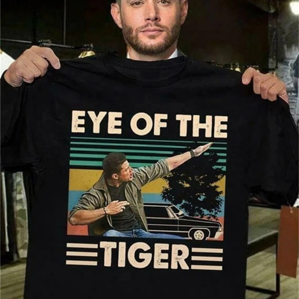 Dean Winchester Supernatural Eye Of The Tiger Vintage Retro Gift For Men women Hot Casual Tees Black Sam Fans Popular Tagless