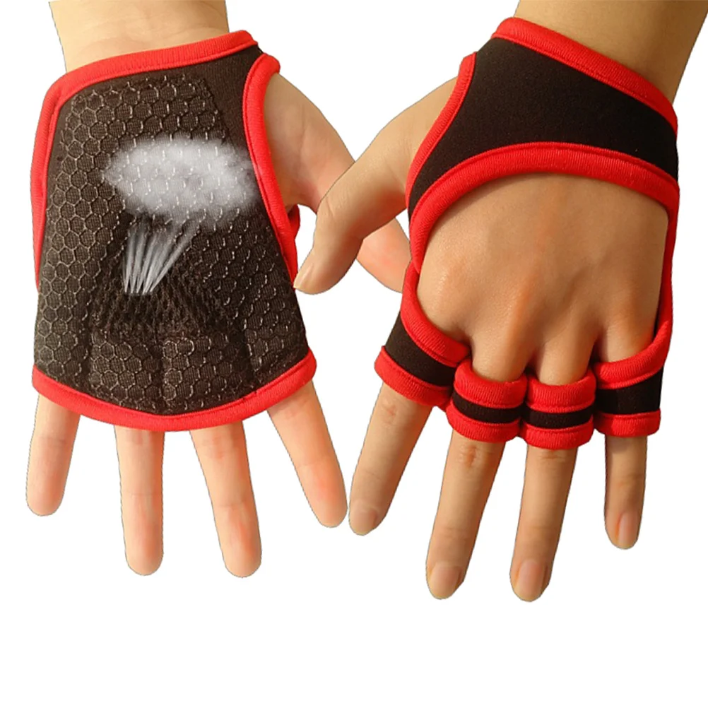 

1 Pair Anti-Slip Fitness L Red Half Finger Silicone Gel Palm For Weightlifting Training Yoga Durable Protective Workout Half