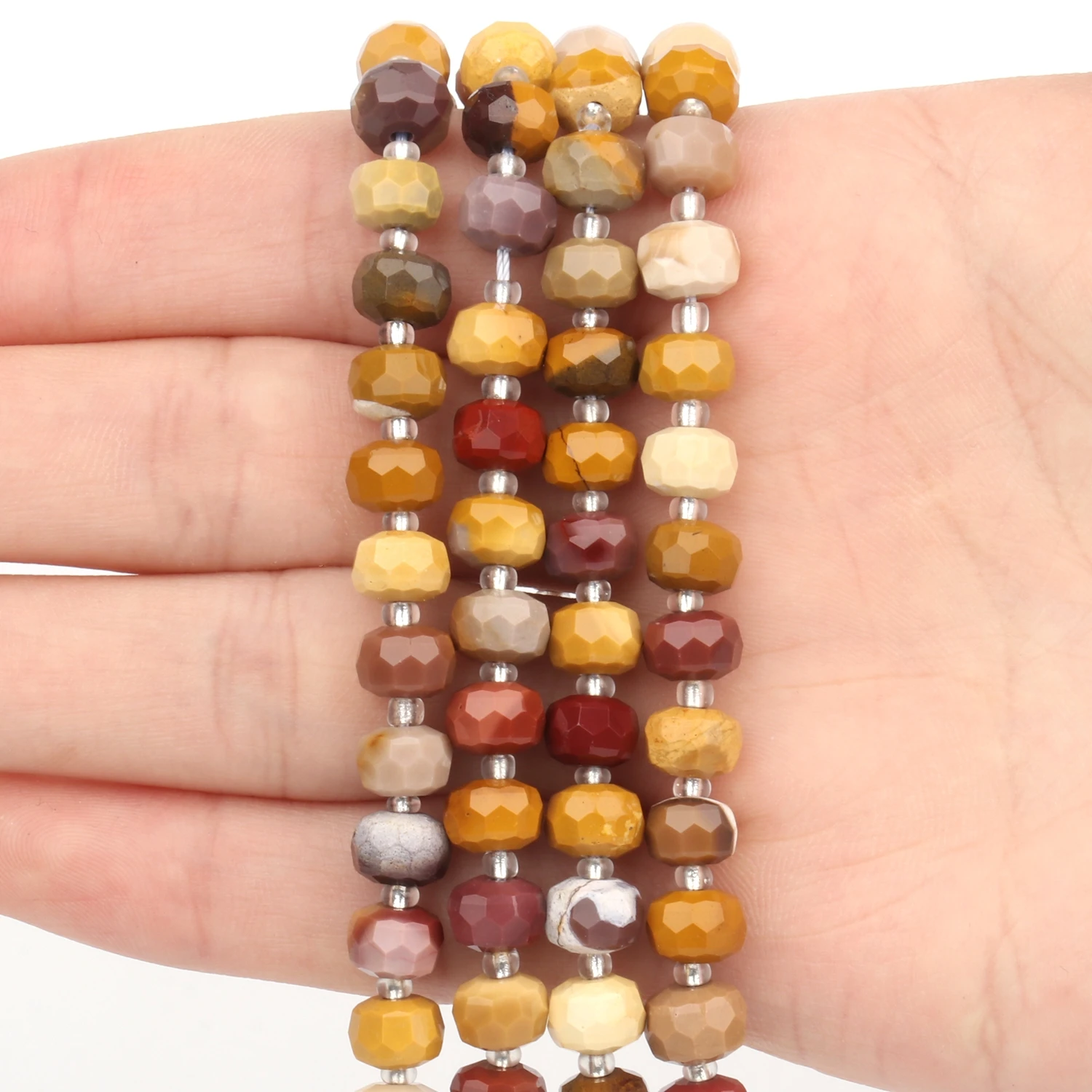 8x6mm Natural Faceted Wheel Mookaite Stone Beads Rondelle Loose Spacer Beads for Jewelry DIY Making Bracelets Accessories