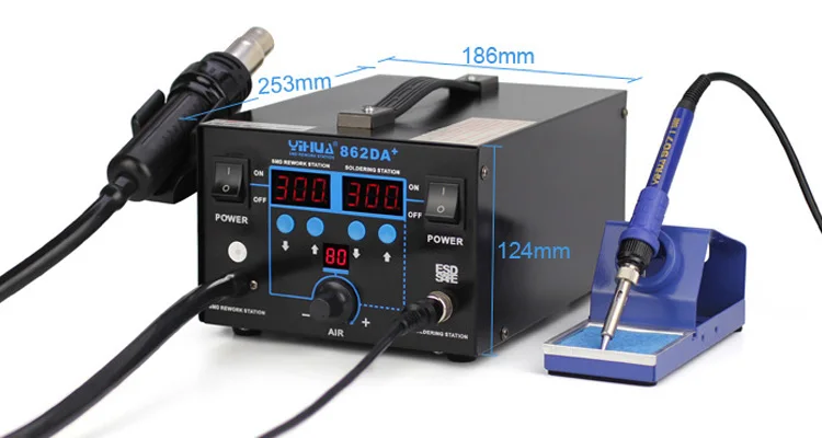 High Quality YIHUA 862DA+ 2 In 1 Tig Welding Machine Soldering Station with Hot Air Gun and Solder Iron