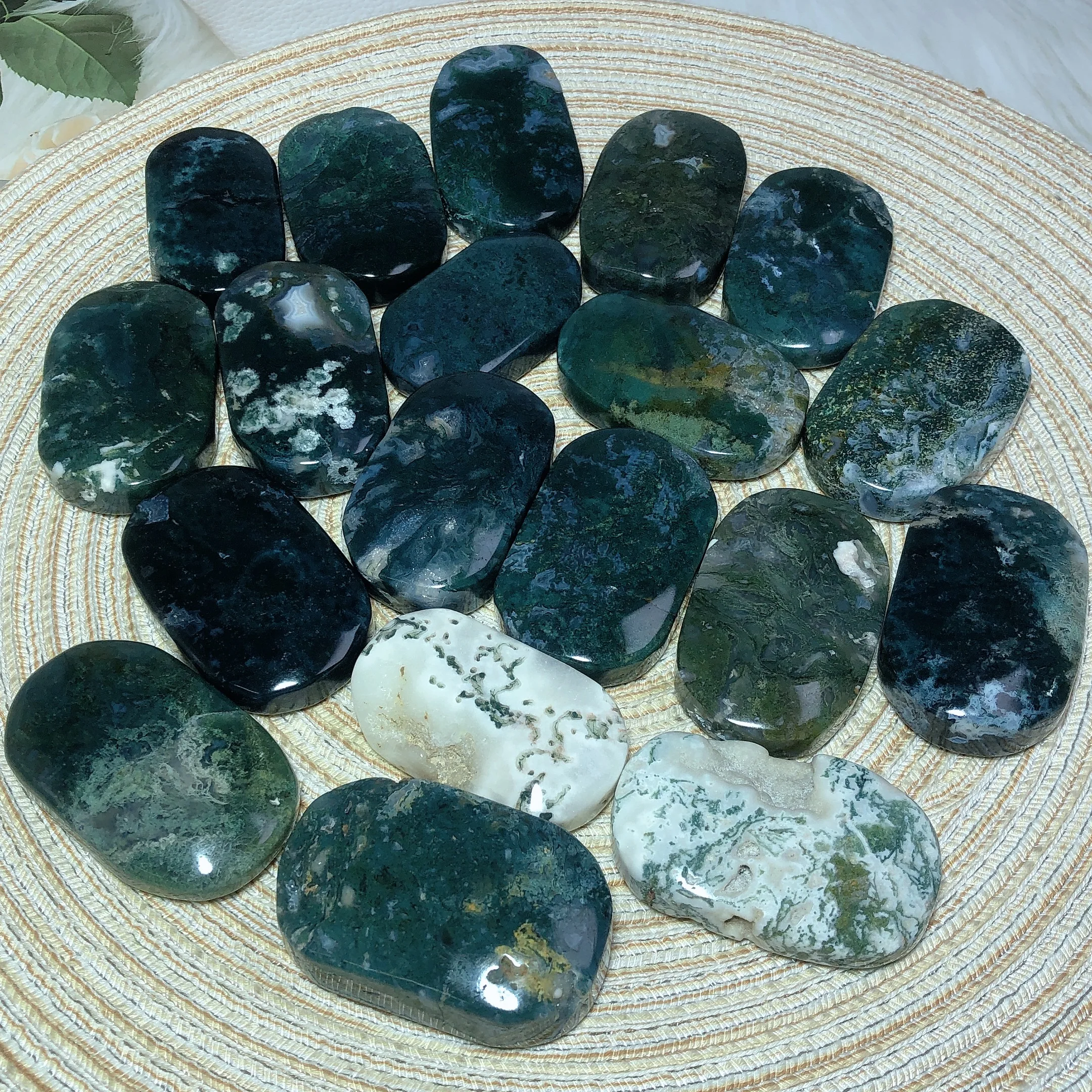 Natural Crystal Moss Agate Palm Druzy Blue Chaleedony Energy High Quality Home Decoration Wholesale Ornament Room Decro Gift