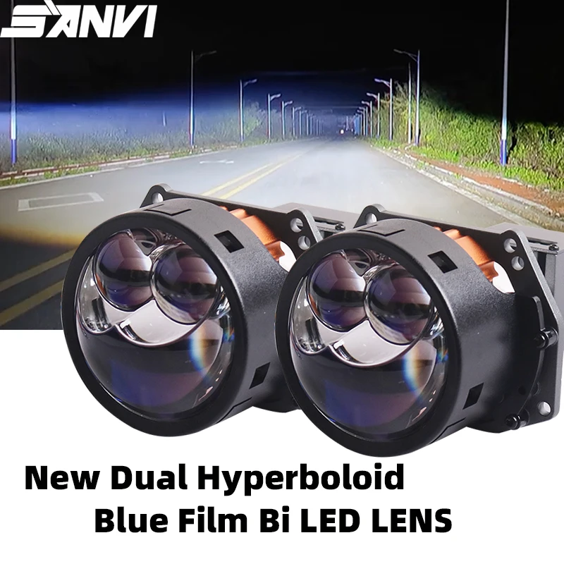 

SANVI BI LED Lense For Car Headlight Ice Lenses Hyperboloid Auto Projector Light With Blue Film For Hella 3r G5 26700Lux RHD LHD