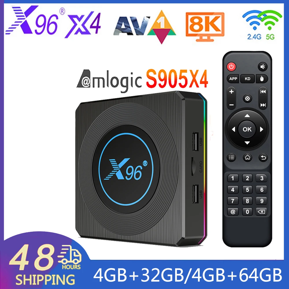 

X96 X4 Smart RGB Light TV Box Amlogic S905X4 Android11 Dual WiFi LAN 100M Media Player X96X4 4GB 32GB 64GB BT4.X Set Top Box