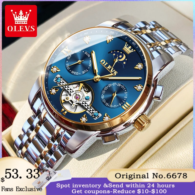 

OLEVS 6678 Men's Watch Luxury Multi functional Brand Tourbillon Automatic Mechanical Watch Fashion Waterproof Watch Reloj Hombre