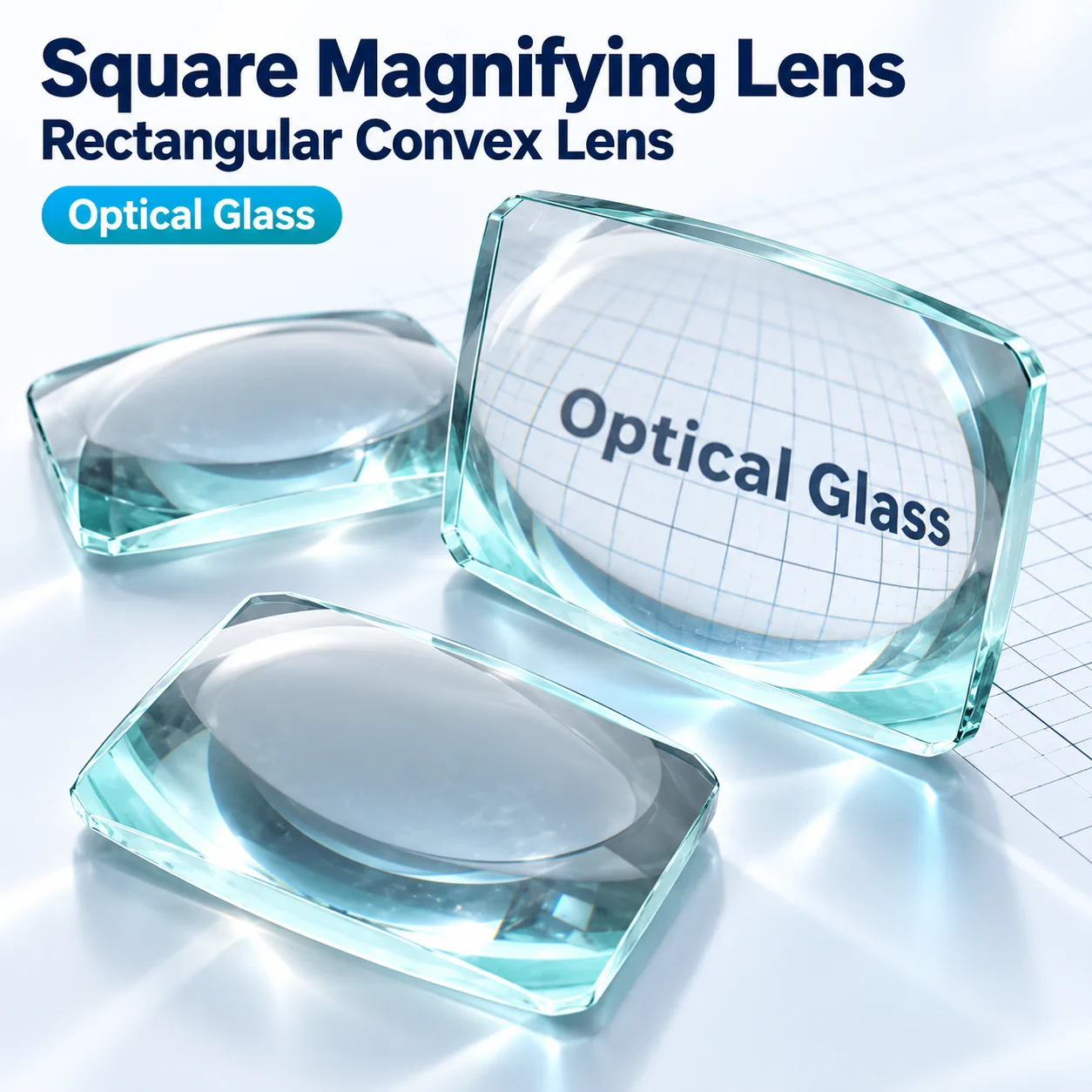 Square Magnifying Lens Rectangular Convex Optical Glass Lens Wide Area Magnifier for Reading Experiments Optical Instruments