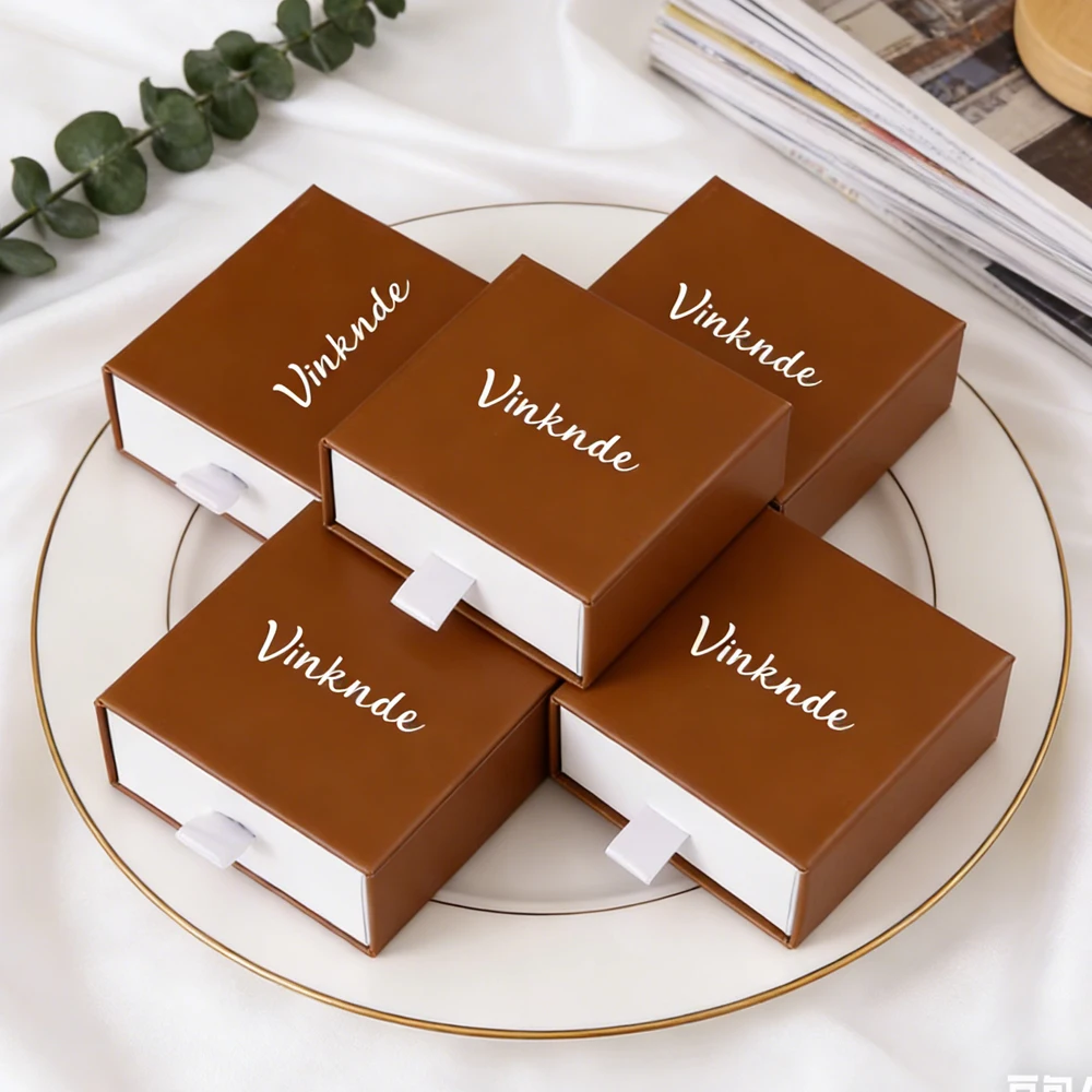 

Brown Drawer Jewelry Gift Boxes Classic Contrast Color Design Storage Earrings Cases Premium Paper Packaging Box Custom Logo