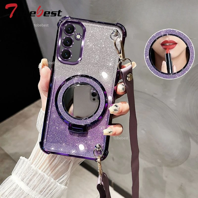 For Samsung Galaxy A16 A26 A36 A56 A06 A15 A25 A35 A55 A14 A24 A34 A54 4G 5G Case Crossbody Lanyard Plating Mirror Holder Cover - náhled 5