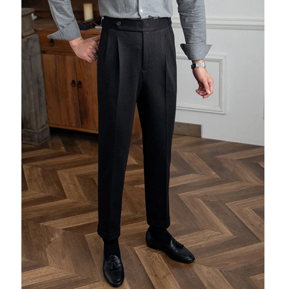 2023 Spring Leisure Trousers Men's Straight Pants High Waist Versatile Office Fashion Business Italian Paris Button Trousers