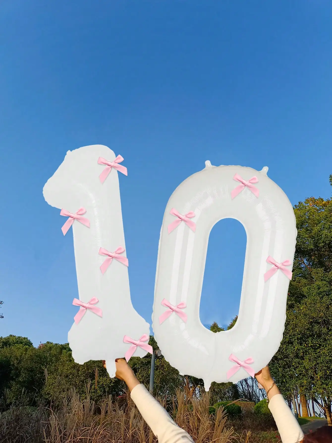 40 Zoll rosa Fliege verzierte weiße Zahlenballons aus Aluminiumfolie für Geburtstag, Jubiläen, Hochzeiten, Weihnachten, Neujahr, Dekoration – Detail 1