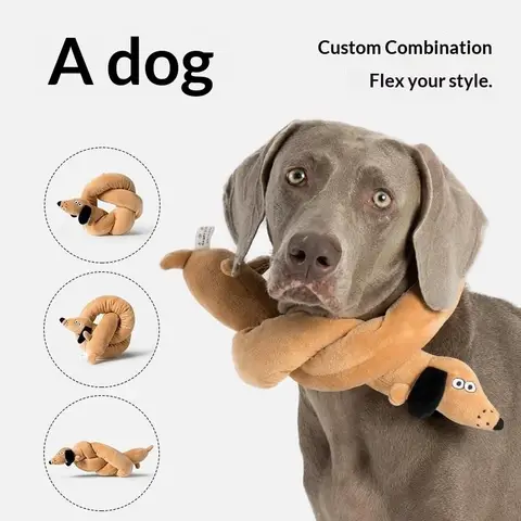 Long Flexible Sausage‑Dachshund Plush Dog Toy Squeaky Interactive Tug‑of‑War Pet Plaything Bendable Shapable Stuffed Puppy