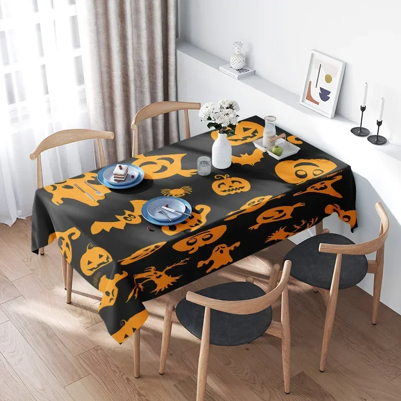 DecorationsPumpkin, Ghosts, Spiders Print Halloween Tablecloth Polyester Fabric for Dining Room, Trick or Treat Party Supplies