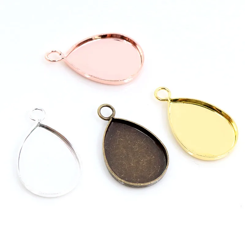 20pcs 13x18mm Inner Size 4 Colors Plated Drop Style Brass Cameo Cabochon Base Setting Charms Pendant necklace findings