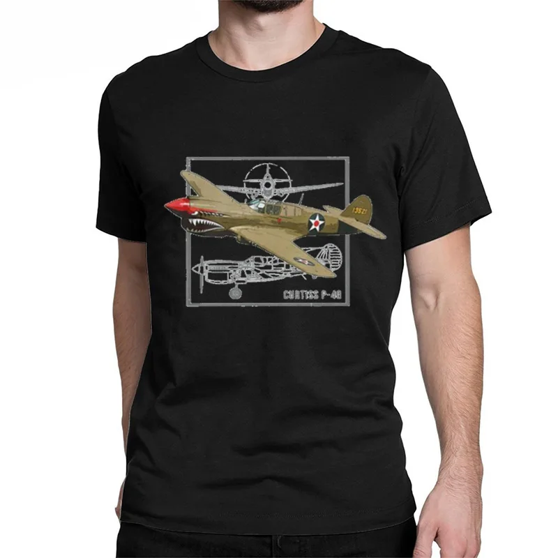 Curtiss P40 Warhawk WW2 avión de combate hombres camiseta de manga corta Casual algodón cuello redondo verano hombres ro