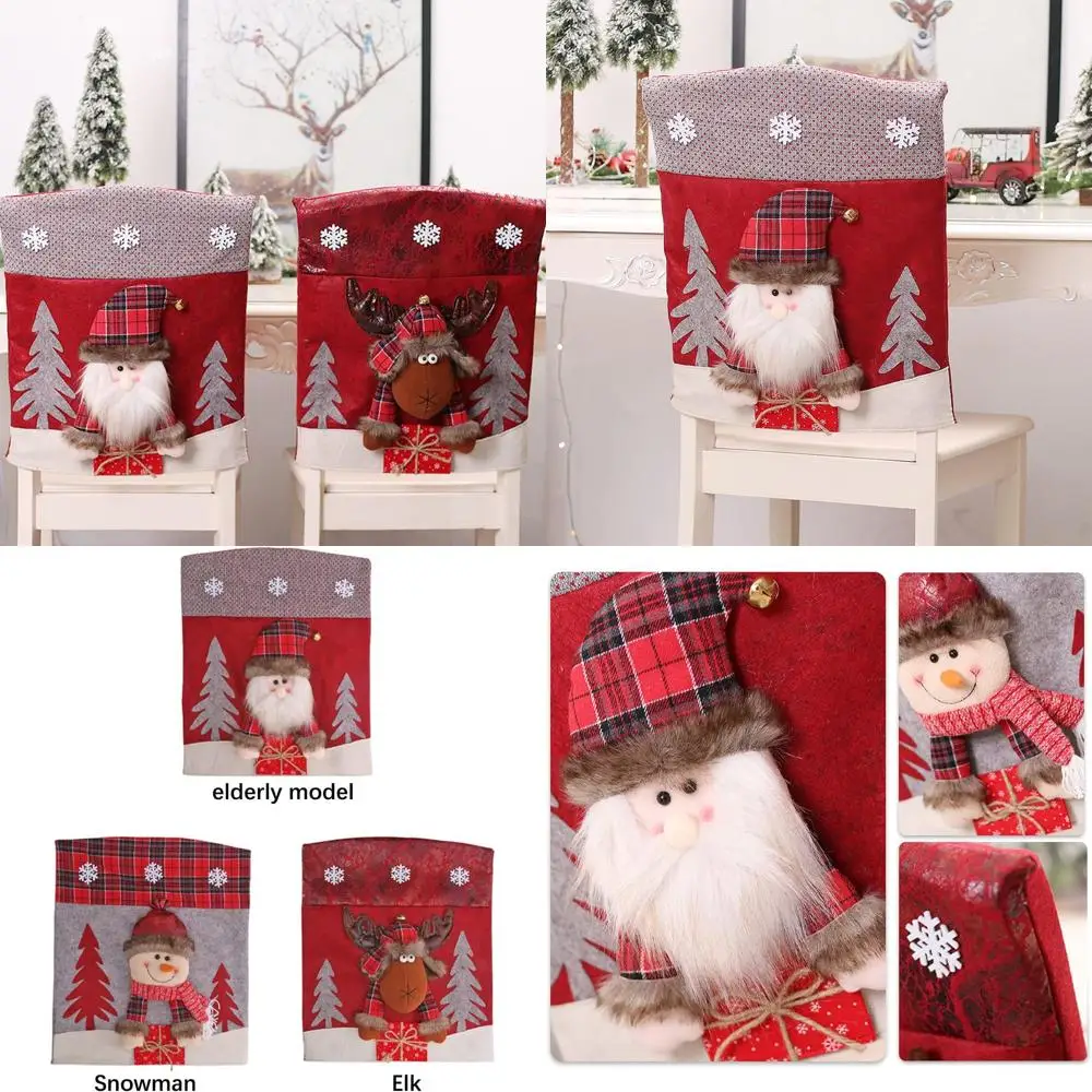

Set of 6 Christmas Chair Covers: Santa, Snowman, Elk for Holiday Dining Room Decor
