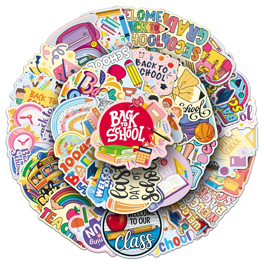 

10/30/50pcs Back To School Cartoon Stickers Cute Decoration Sticker Kids Toy DIY Stationery Diary Suitcase Fun Graffiti Decals