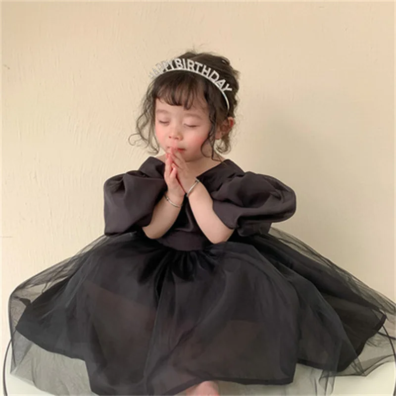 Mesh Puffy Dresses For Girls Tutu Ball Gown Kids Elegant Wedding Party Fairy Clothes Children Formal Princess Vestido 2-8 Years