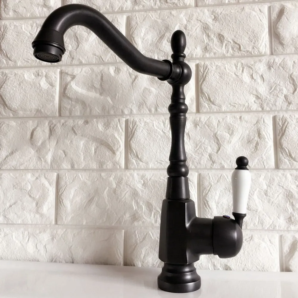 Oil Rubbed Bronze Kitchen Faucet Cold and Hot Water Mixer Single Handle 360 Degree Rotation Tap Knf387