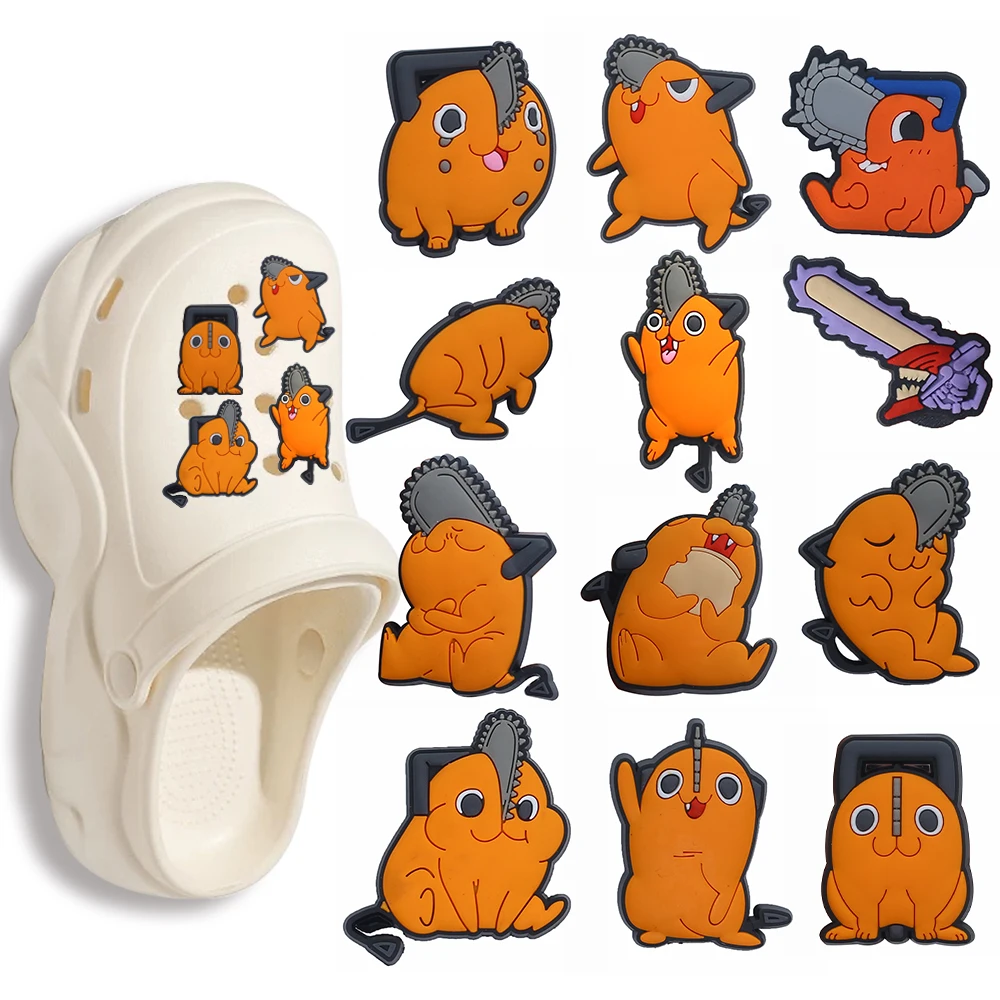 12Pcs Chainsaw Cartoon Character Shoe Charms Clogs Bubble Slides Shoe Accessories DIY Shoe Decoration Buckle Fit Birthday Gifts