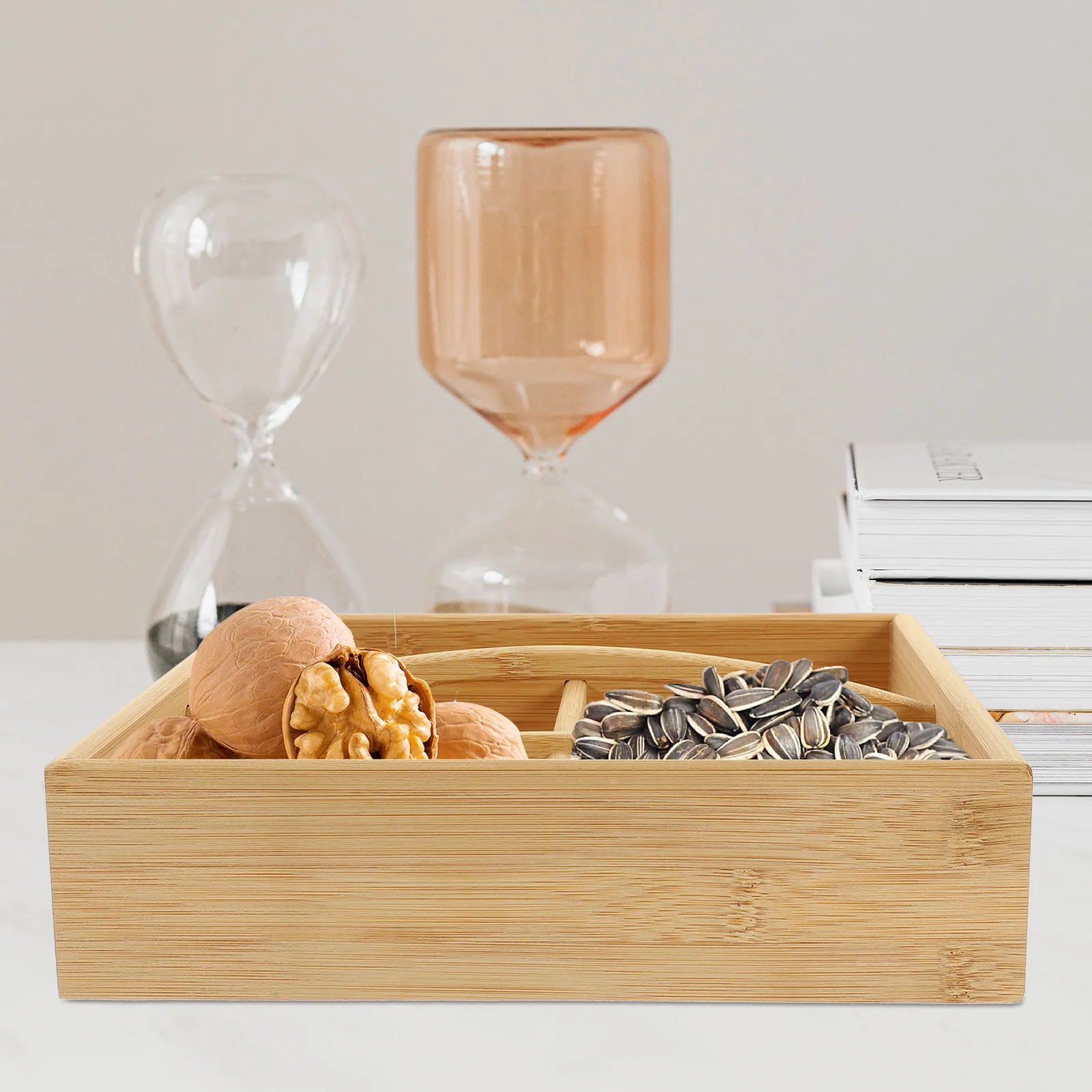 

Dried Fruit Tray Storage Box Fruits Case Solid Wood Serving Divided Snack with Candy Holder Multi Compartment Food Container