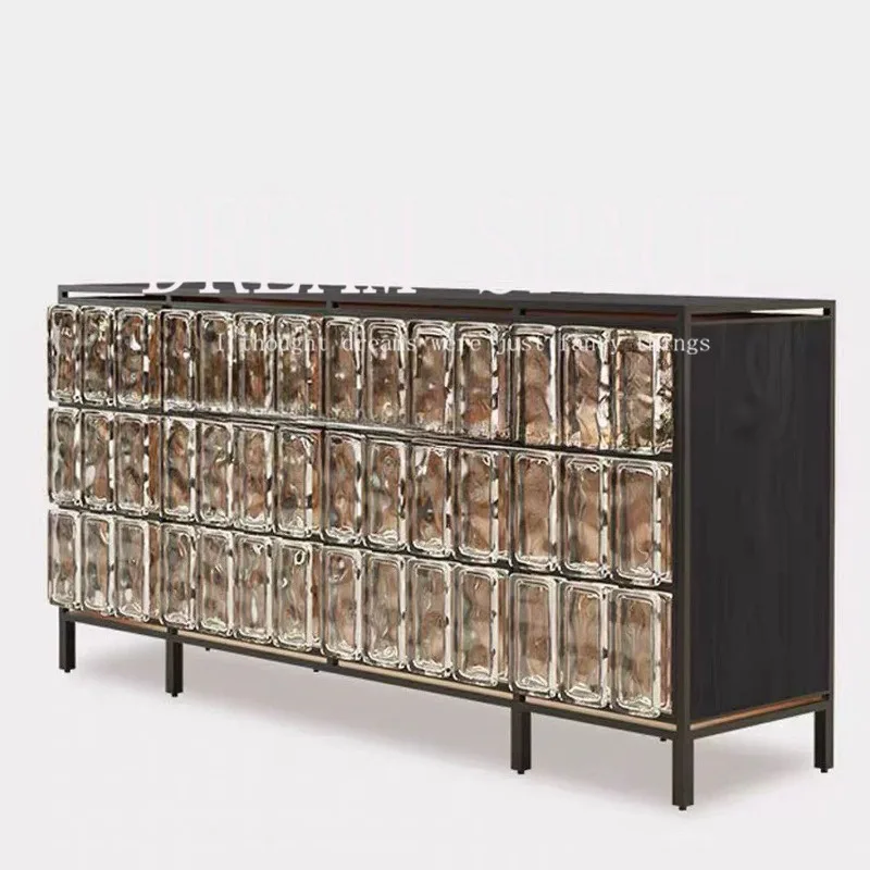 Italian minimalist premium crystal glass brick side cabinet, antique locker in home art