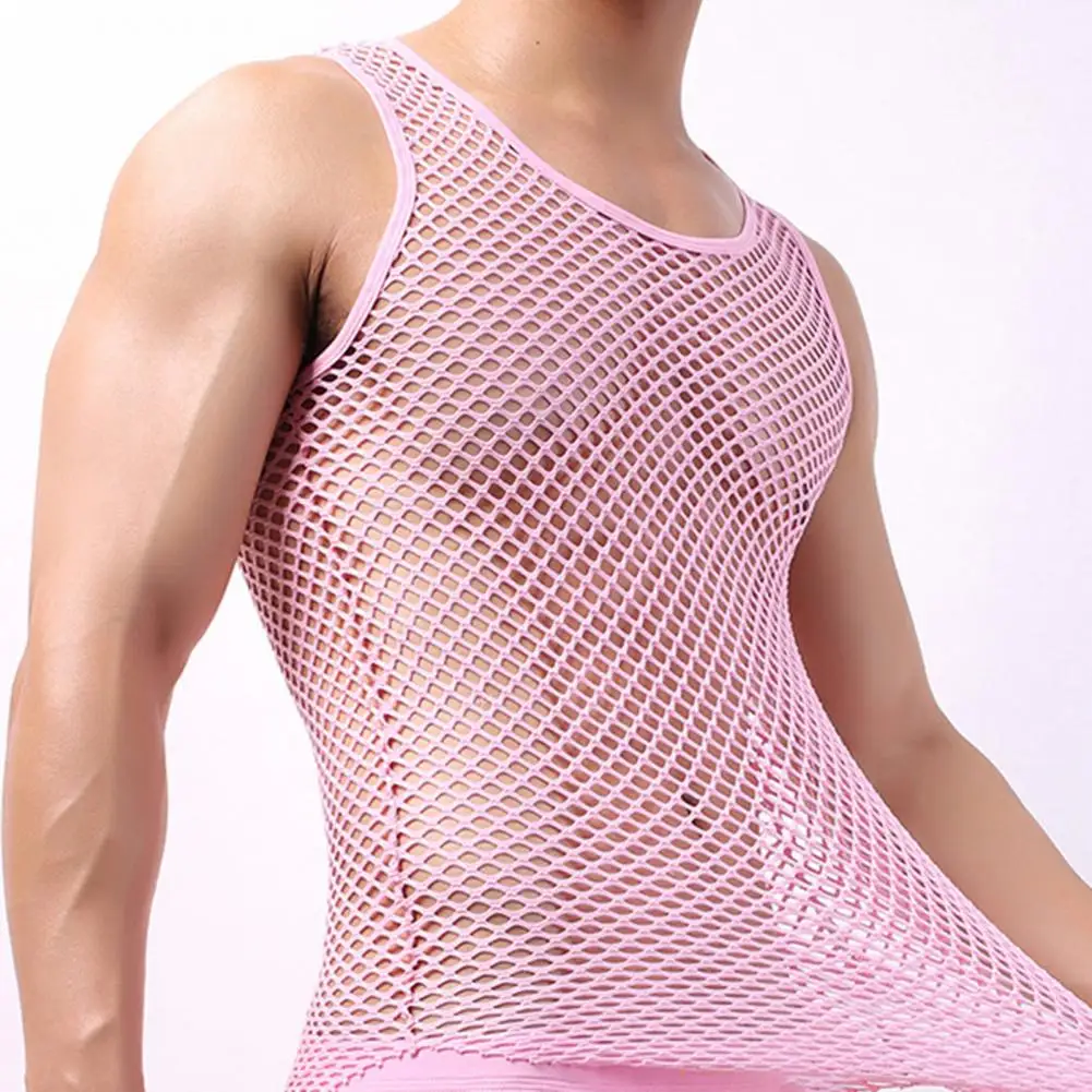 Heren vest ondershirt kleding nylon mesh shirt doorzichtige pure lange mouwen T-shirts sexy transparant shirt ondergoed