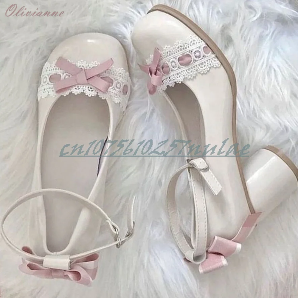 

Розовые туфли-лодочки с бантом в стиле Sweet Lolita, с круглым носком, на массивном каблуке, с пряжкой на щиколотке, бежевые, из искусственной кожи, 2026, Zapatos Para Mujeres