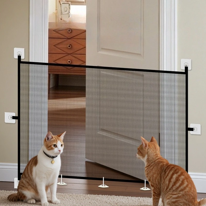 

Pet Blocker Foldable Non Perforated Pet Cat Fence Porta Para Gato Barrière Porte Chat 고양이출입방지 스크린 안전문