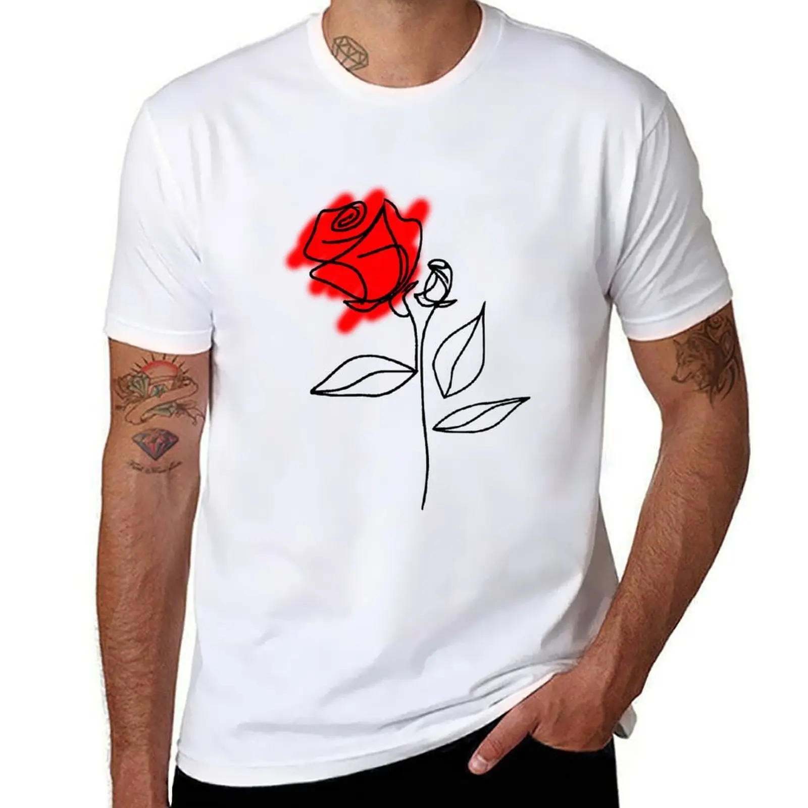 

red rose line art simple minimalist drawing line art T-Shirt cotton t shirt pack man tshirt T-shirt