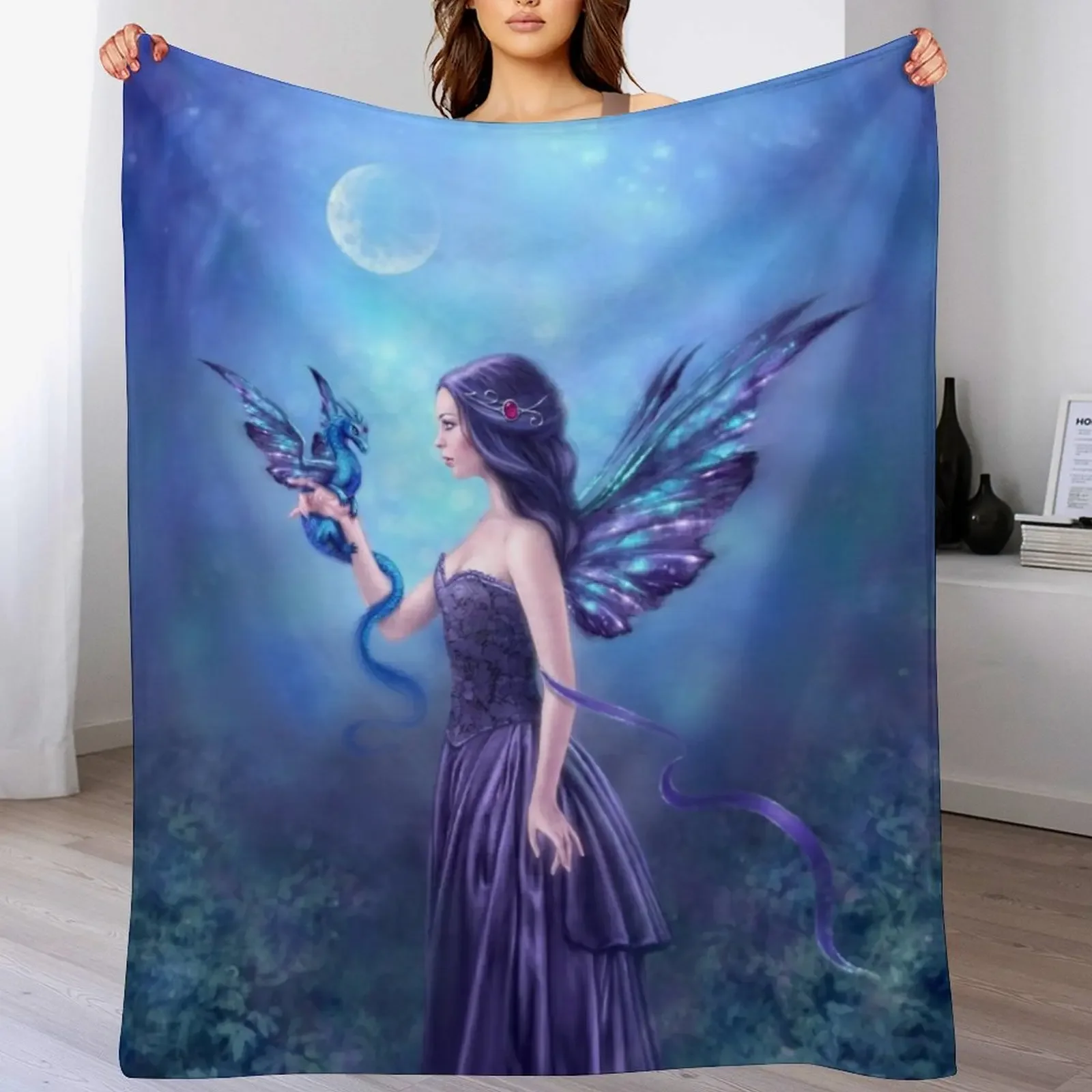 

Iridescent Fairy & Dragon Throw Blanket Flannel Stuffeds Moving Sleeping Bag Blankets