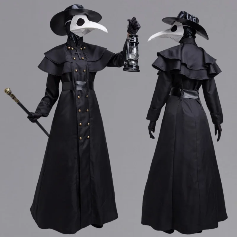 Túnica medieval con capucha, disfraz de médico de la peste con máscara y sombrero para hombre, ideal para Halloween, cosplay de monje, steampunk, sacerdote, disfraz de brujo de terror.
