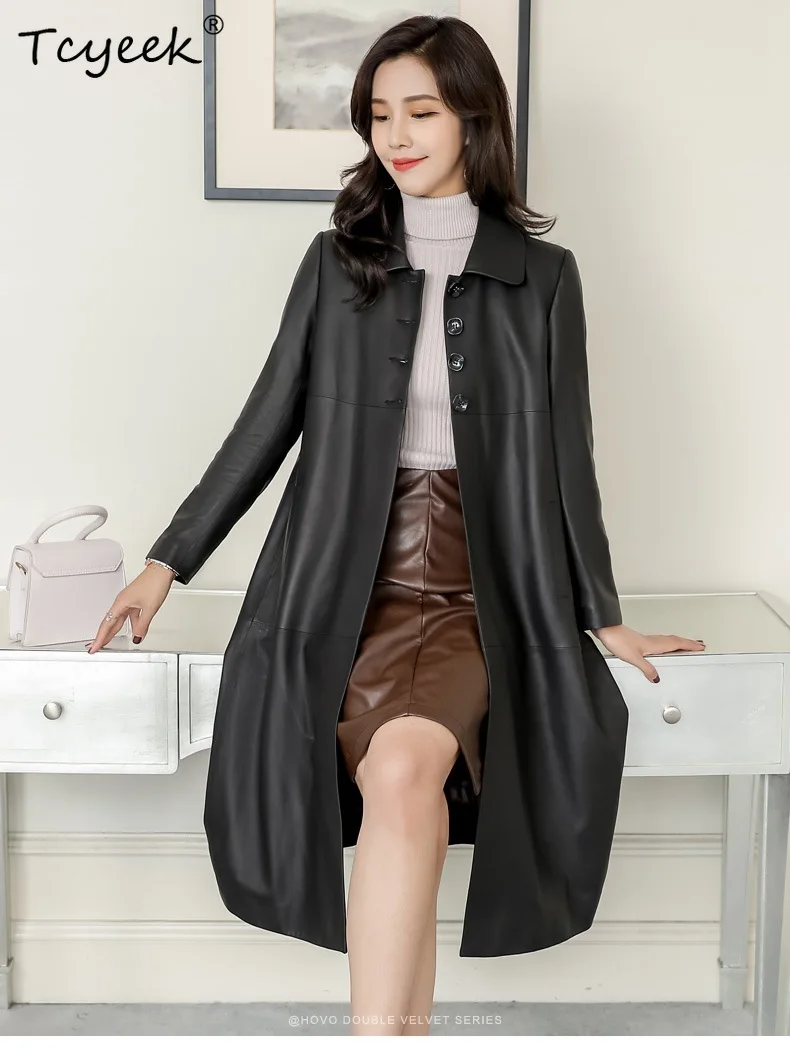 Tcyeek Real Leather Jackets for Woman Stylish Plus Size Leather Jacket Women Long Sheepskin Windbreaker Autumn Coat 2026 Jaqueta
